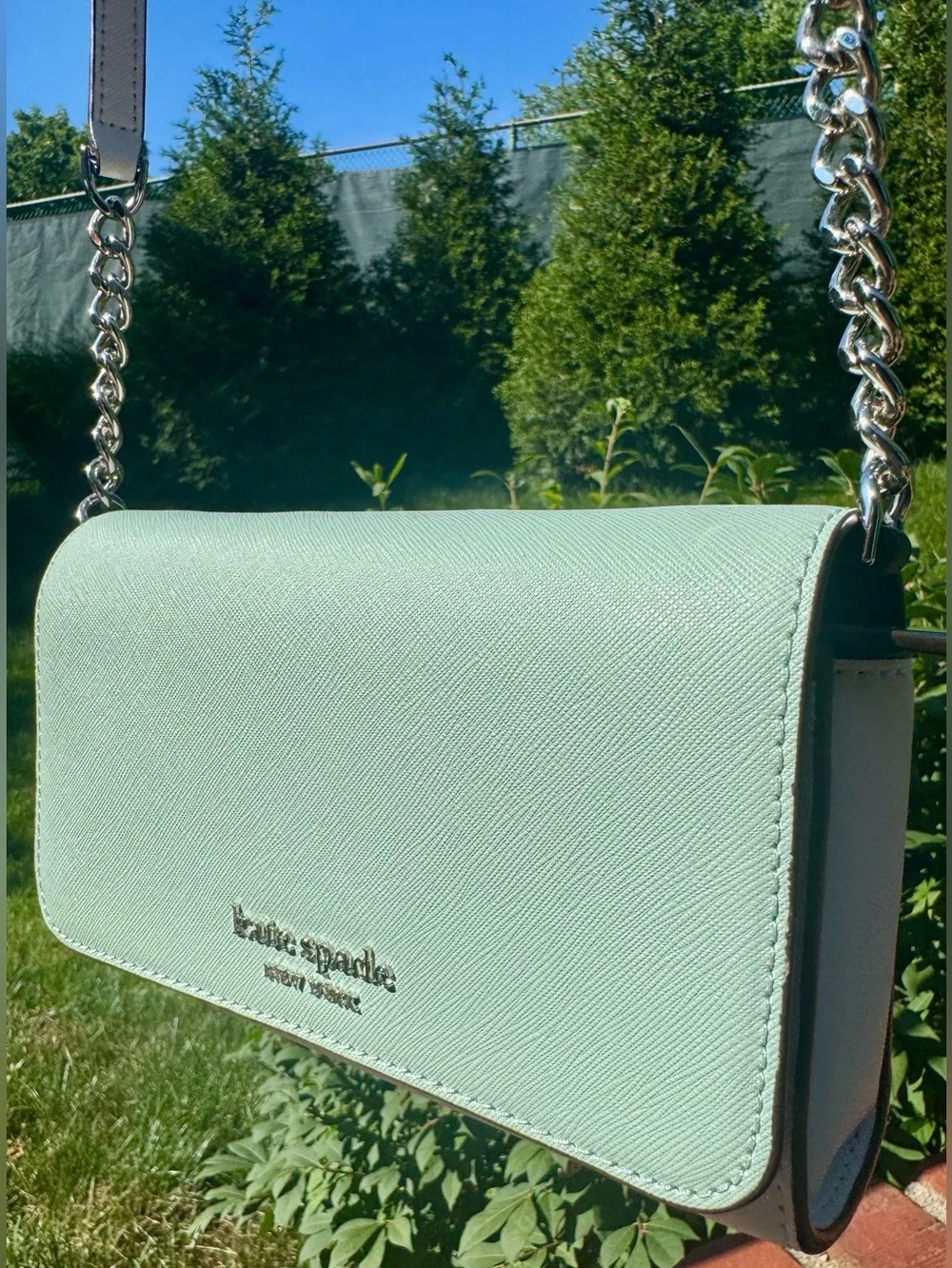 Kate Spade Cameron Spring Meadow Mint & White Crossbody Bag & Cardholder NWOT